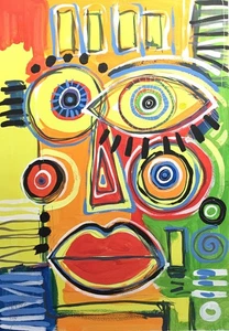 Original Painting Tempapera Portrait Wall Art Contemporary 16.5x12" ALEXA - Picture 1 of 1