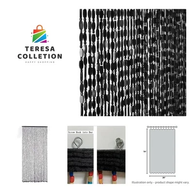 Cortina de bambú de madera negra de 52 hilos para divisor de habitación de puerta 36 pulgadas x 79 pulgadas... Foto 1 de 4