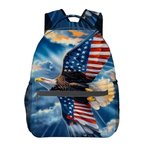 Bald Eagle Backpack, Polyester Laptop Bag, American Flag Wing and Sky Backgro... - Bild 1 von 5