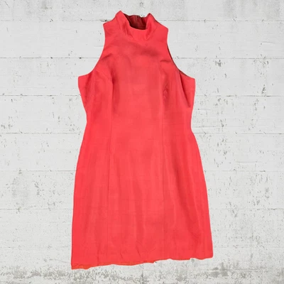 Vestido Vaina Vintage Años 90 Coral Seda Cuello Simulado Mod Sin Mangas Moda Internacional Talla 8 Foto 1 de 4