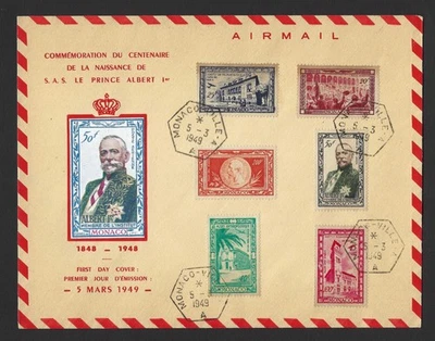 Monaco 1949 Prince Albert I Birth Centenary Airmail Set on First Day Cover - Image 1 of 2
