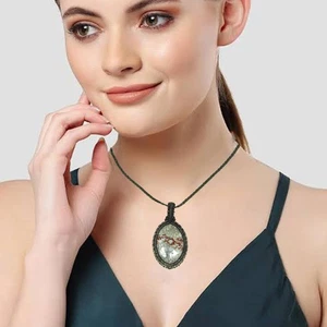 Jasper Macrame Handmade Necklace Gemstone Jewelry Thread 20-36''Ad Pendant - Picture 1 of 11