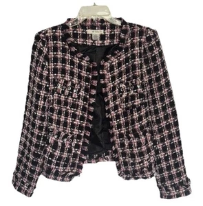 Atemberaubender, Wollmischung rosa und schwarz mit Strass, Tweed Blazer Gr. L - besser sein - Bild 1 von 9