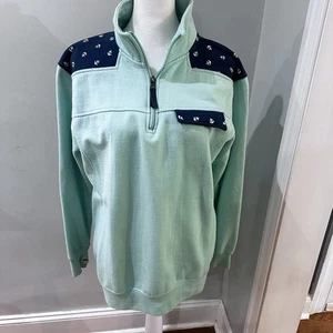 Royce Quarter Zip Sweatshirt Jaket Mint Green Navy Anchor Print Women's Sz Small - Picture 1 of 7