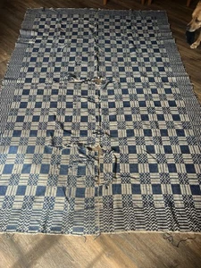 Antique 1800s Hand Woven Wool Linen Overshot Weave Reversible See Description - Picture 1 of 13