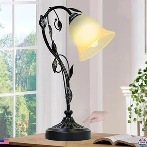 Rustikale 3-fach dimmbare Touch Tischlampe mit USB-Anschlüssen - Vintage Glas Design - Bild 1 von 6