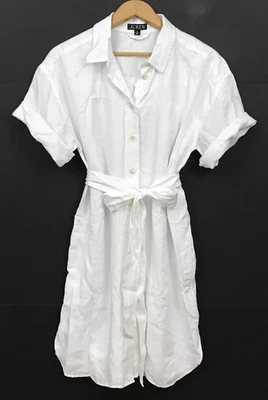 NUEVO J. Vestido camisero Crew Capitaine blanco lino botón delantero cintura atada BY784 talla M Foto 1 de 4
