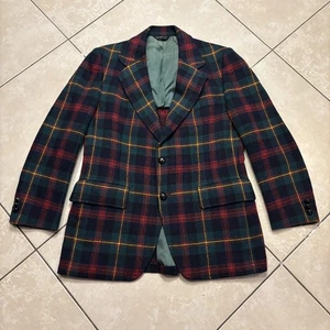 Vintage 80s Pendleton Blazer Mens 42 Green Red Plaid Wool Sport Coat Jacket USA - Picture 1 of 12