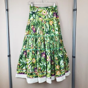 Coldwater Creek Maxi Skirt XS Full Tiered Tropical Leaf Floral Cotton Resort - Picture 1 of 13