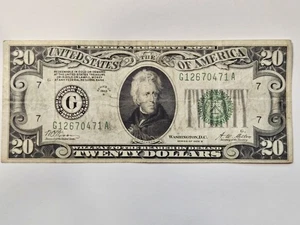 1928B $20 Numerical "7" FRN Redeemable in Gold Fr. 2050G Chicago IL District - Picture 1 of 5