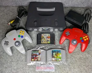 Nintendo 64 N64 Console 2 OEM Controllers Rebuilt Joysticks + 3 Games Tested  - Picture 1 of 22
