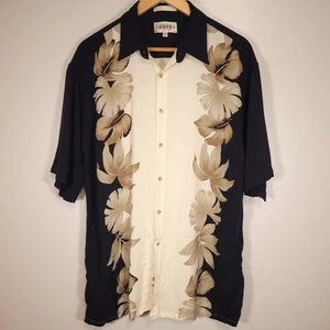 Camicia hawaiana Campia Moda uomo L nera e beige stampa floreale 100% rayon - Foto 1 di 7