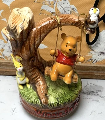 Walt Disney Japan Vintage Ceramic Winnie The Pooh Music Box Swing On A Tree - Image 1 of 4