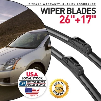 Front Windshield Wiper Blades Pair 26"+17" All Season For Pontiac Vibe 2009-2010 - Imagem 1 de 4