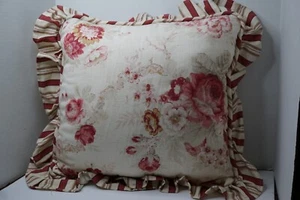 Waverly Garden Room Norfolk Rose Floral Decorative Ruffled Pillow  ~ 16” X 16” - Picture 1 of 4