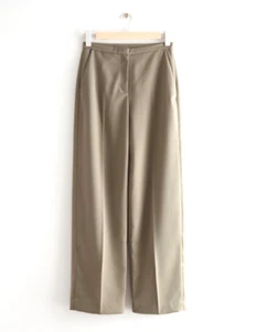 & Other Stories RELAXED WOOL BLEND PRESS CREASE TROUSERS Size 40 UK 12 Beige NWT - Picture 1 of 7