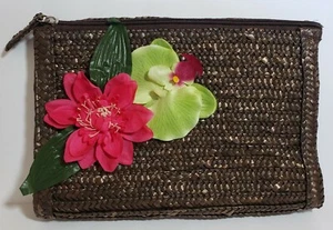 Pochette/borsa vintage tropicale floreale paglia hawaiana marrone - NUOVO - Foto 1 di 8