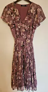 Lauren Ralph Lauren Black Label 12P Floral Wrap Dress Purple Flowy Feminine - Picture 1 of 15