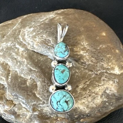 Кулон из чистого серебра с голубой бирюзой навахо 3 камня только 18349 - Изображение 1 из 4