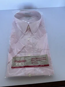 WINDRIDGE MENS BUTTON UP SHORT SLEEVE SHIRT, SZ 16.5, COTTON BLEND, LT PINK, NEW - Picture 1 of 13