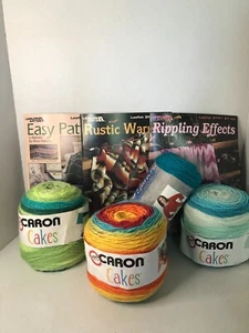 Caron Cakes Yarn Lot of 3 + 1 Skein of Teal Yarn + Learn How Books - Picture 1 of 11