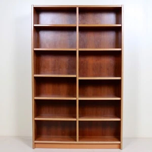 Danish Teak Tall Bookcase Vintage Mid Century Double Column Open Bookshelves - Picture 1 of 11