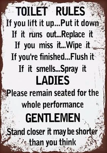 Toilet rules Retro Metal Tin Sign Poster Plaque Garage Wall Decor - Picture 1 of 1