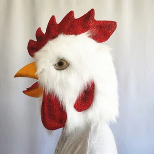 maschera testa di pollo divertente halloween ballo maschera bianco peluche gallo copricapo lattice - Foto 1 di 5