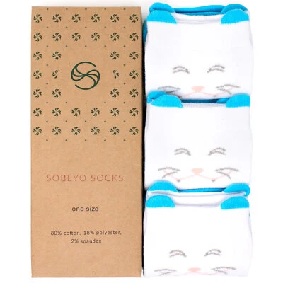 SOBEYO Calcetines para Niña Hasta la Rodilla Algodón Suave Lindo Gato Moda Calcetín Azul Foto 1 de 3