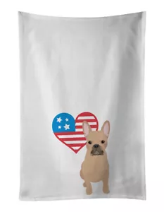 French Bulldog Cream Patriotic White Kitchen Set 2 Dish Towels WDK4167WTKT - Picture 1 of 3