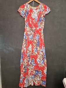 Auguste Red Floral Wrap Maxi Dress AU 6 Short Sleeve Boho Summer Dress - Picture 1 of 10