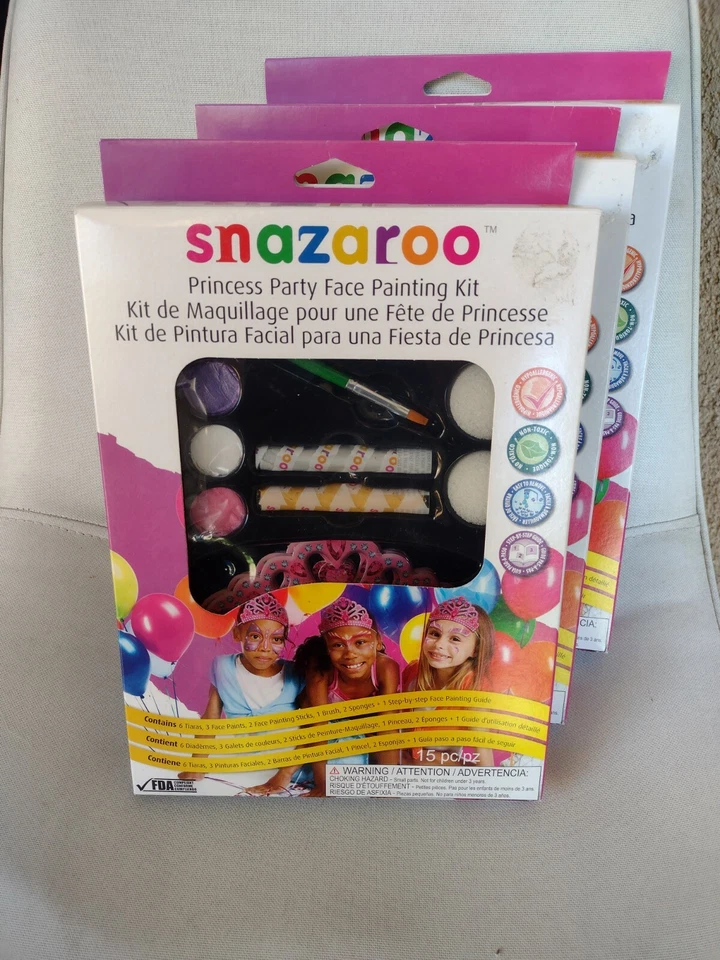 3 Snazaroo Princess Party Face Painting Kits. Washable, Quality Safe, 18 girls - Image 1 of 1