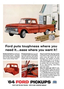 VINTAGE 1964 1964 FORD PICKUP TRUCK PRINT AD - Picture 1 of 1