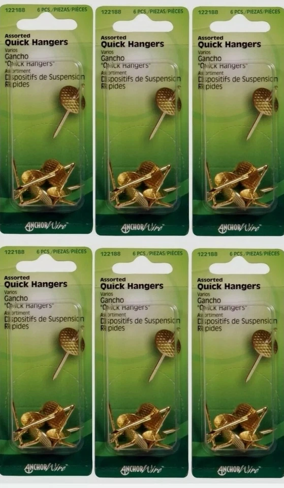 Paquete de 6 perchas rápidas Hillman AnchorWire de latón surtidas Foto 1 de 1