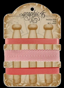 Graphic45 PRECIOUS PINK TRIM scrapbooking (3) NASTRI UNICI (9) YDS TOTALE - Foto 1 di 1