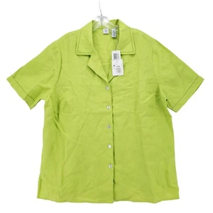 NWT Real Clothes Salon Z 100% Linen Shirt Blouse Lime Green Perforated Size 18 - Picture 1 of 9