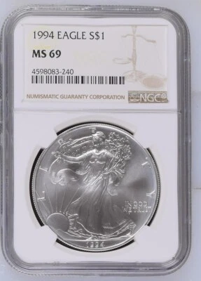 1994 American Silver Eagle $1 NGC MS69 - Image 1 of 2