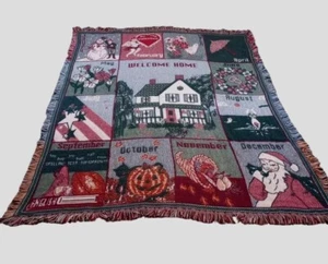 VINTAGE “12 Months Of The Year” THROW BLANKET Tapestry 46” X 57” Farmhouse - Picture 1 of 14
