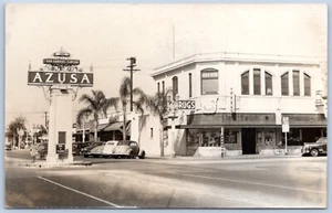 Cartolina RPPC CA Azusa California insegna negozio di droga Foothill Blvd Route 66 OS08 - Foto 1 di 2