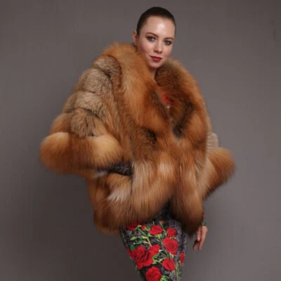 Women Real Red Fox Fur Coat Winter Vintage Whole Skin Warm Thick Overcoat Jacket - Image 1 of 4