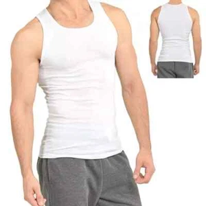 6-12 Pack Mens Tank Top 100% Cotton A-Shirt Wife Beater Undershirts White S-2XL - Picture 1 of 10