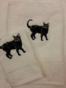 JUEGO PERSONALIZADO DE TOALLAS DE GATO NEGRO REGALO NAVIDAD TOALLA DE MANO Y TELA FACIAL - Imagen 1 de 1
