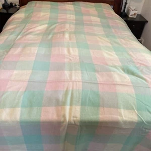 Vintage Physician Pure Wool Blanket Green / Pink Check 256x210cm - Picture 1 of 10