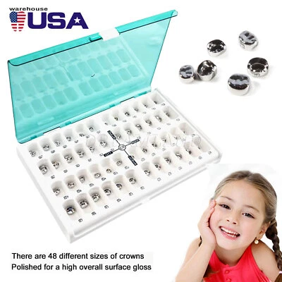 Coronas pediátricas preformadas corona molar primaria para niños dentales de acero inoxidable 48 piezas Foto 1 de 4