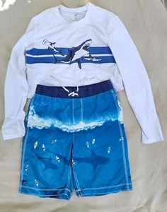 Gap Kids Lot of 2 PCS Swim Set SHARK Trunks Rash Guard Boys Size Youth XXL - Picture 1 of 3