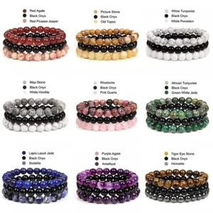 Bracelets perles en pierre naturelle 8 mm Lot de 3 Rhodonite quartz turquoise - Imagen 1 de 23