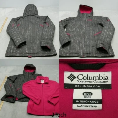 Columbia Jacket Youth XL 18/20 Gray Pink Interchange Fleece Lined Hooded 3-in-1 - Image 1 of 4
