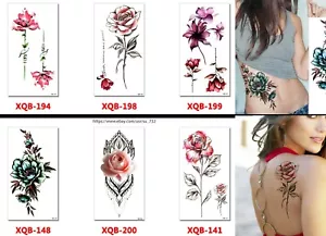 6 X Flowers Temporary Body Arm Tattoo Sticker Half Sleeve Fake Waterproof US - Picture 1 of 2