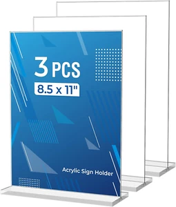 3 Pack Acrylic Sign Holder 8.5 X 11 Inches, Clear Menu Stand, Vertical Flyer Dis - Picture 1 of 7
