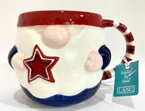3D Patriotic Gnome FIGURAL Coffee Mug Lang Design Ceramic Red White & Blue NWT - Imagen 1 de 8